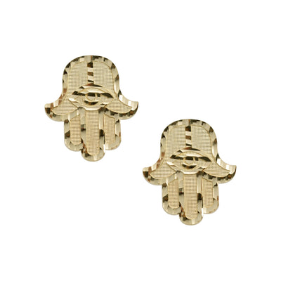 3/4" Women's Diamond Cut Hamsa Stud Earrings Solid 10K Yellow Gold - bayamjewelry