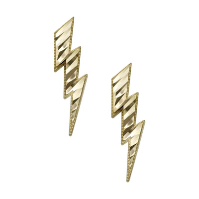 3/4" Women's Diamond-Cut Lightning Bolt Stud Earrings Solid 10K Yellow Gold - bayamjewelry