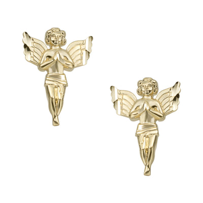 3/4" Women's Diamond Cut Praying Angel Stud Earrings Solid 10K Yellow Gold - bayamjewelry