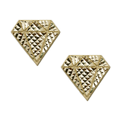 3/4" Women's Textured Diamond Shaped Stud Earrings Solid 10K Yellow Gold - bayamjewelry