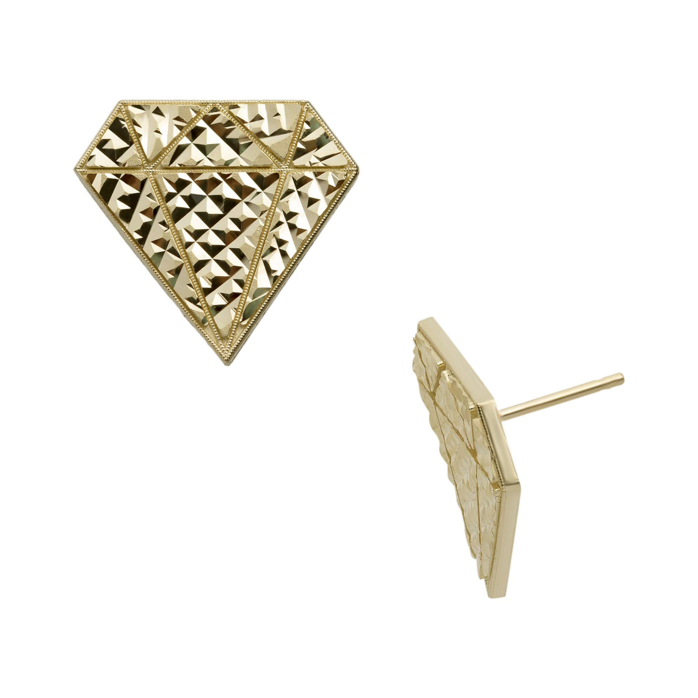3/4" Women's Textured Diamond Shaped Stud Earrings Solid 10K Yellow Gold - bayamjewelry