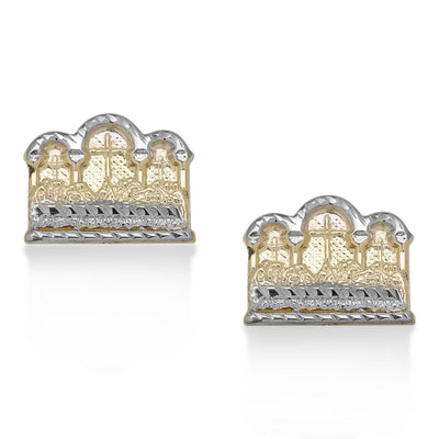 3/8" Women's Diamond Cut Last Supper Stud Earrings 10K Yellow Gold - bayamjewelry