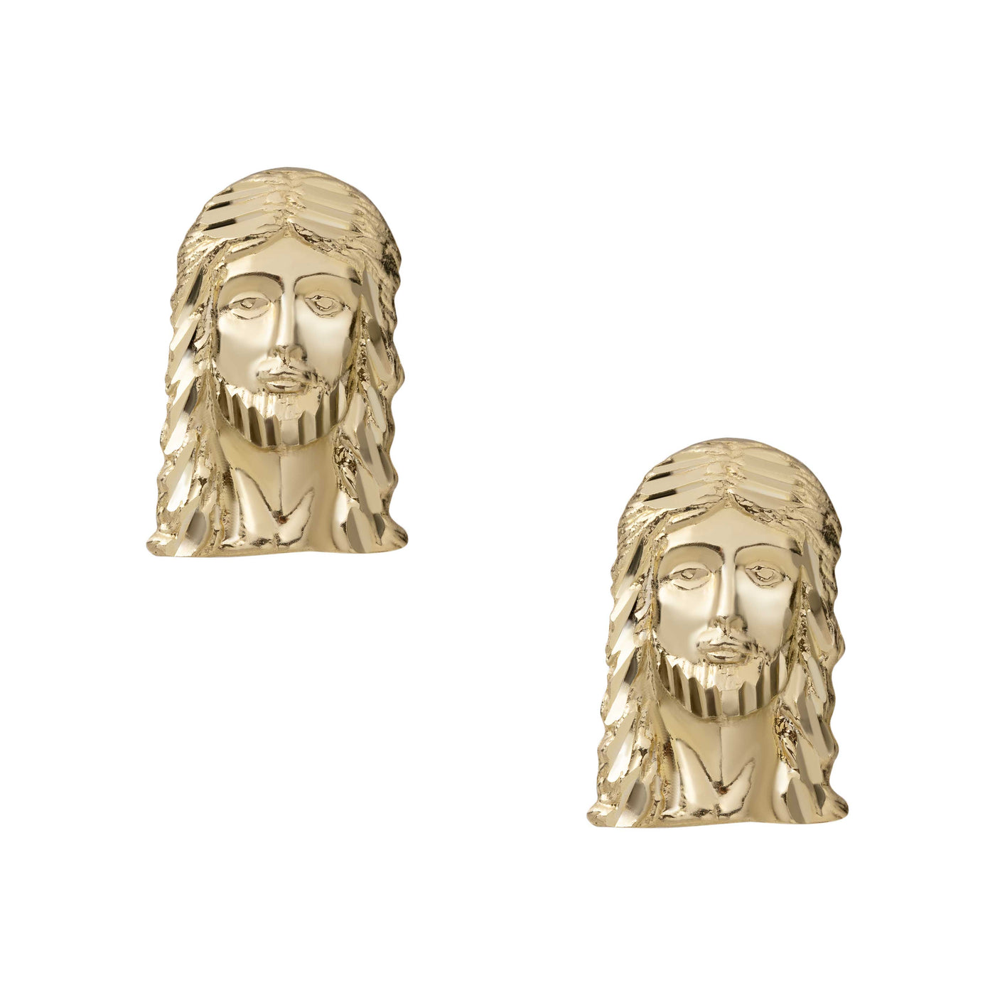 3/4" Diamond-Cut Jesus Stud Earrings Real 10K Yellow Gold