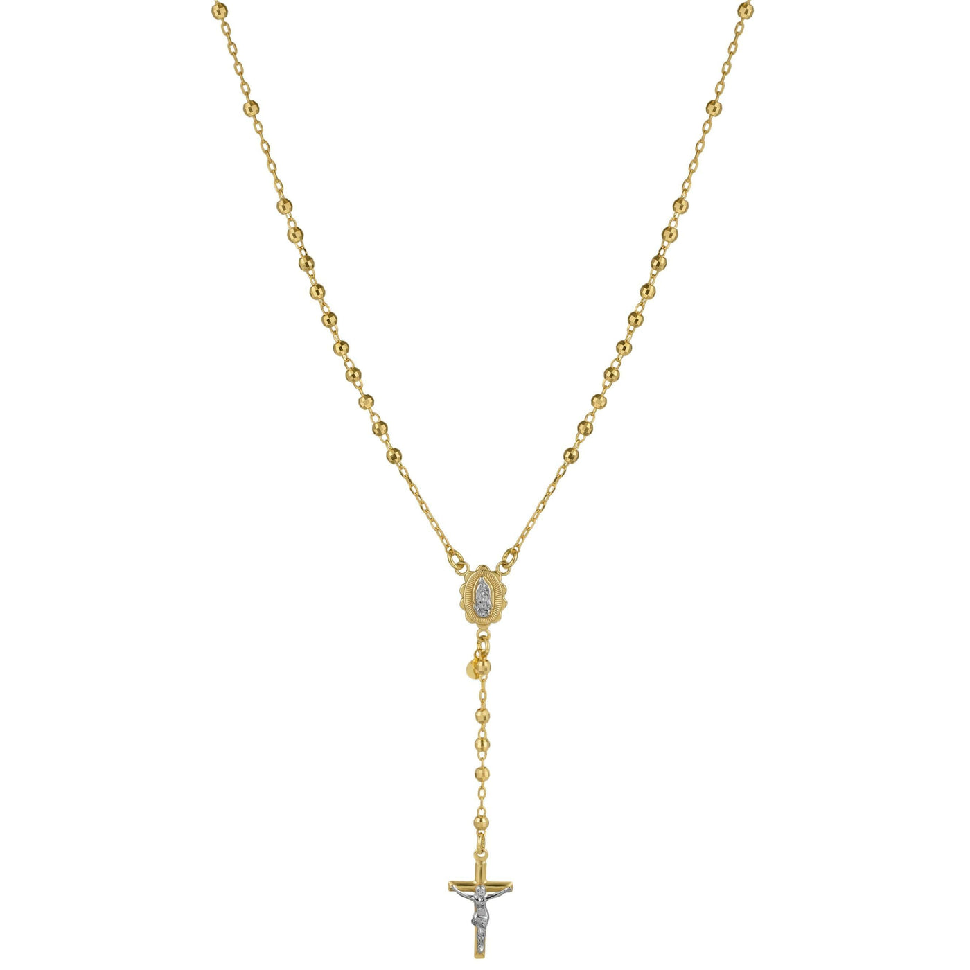 3mm Diamond Cut Cross Rosary Crucifix Chain Necklace 10K Yellow Gold - bayamjewelry