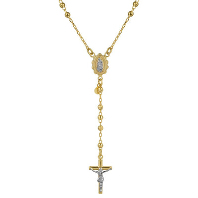3mm Diamond Cut Cross Rosary Crucifix Chain Necklace 10K Yellow Gold - bayamjewelry