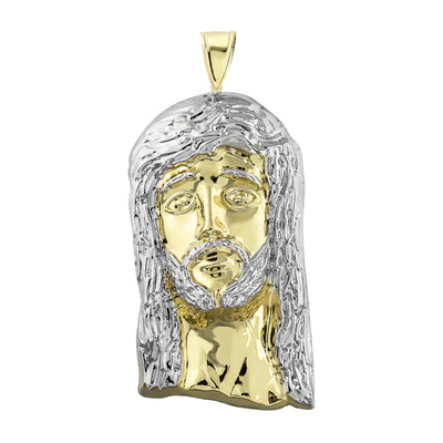 4.25" Huge Men's Diamond Cut Jesus Head Charm Pendant 10K Yellow Gold - bayamjewelry