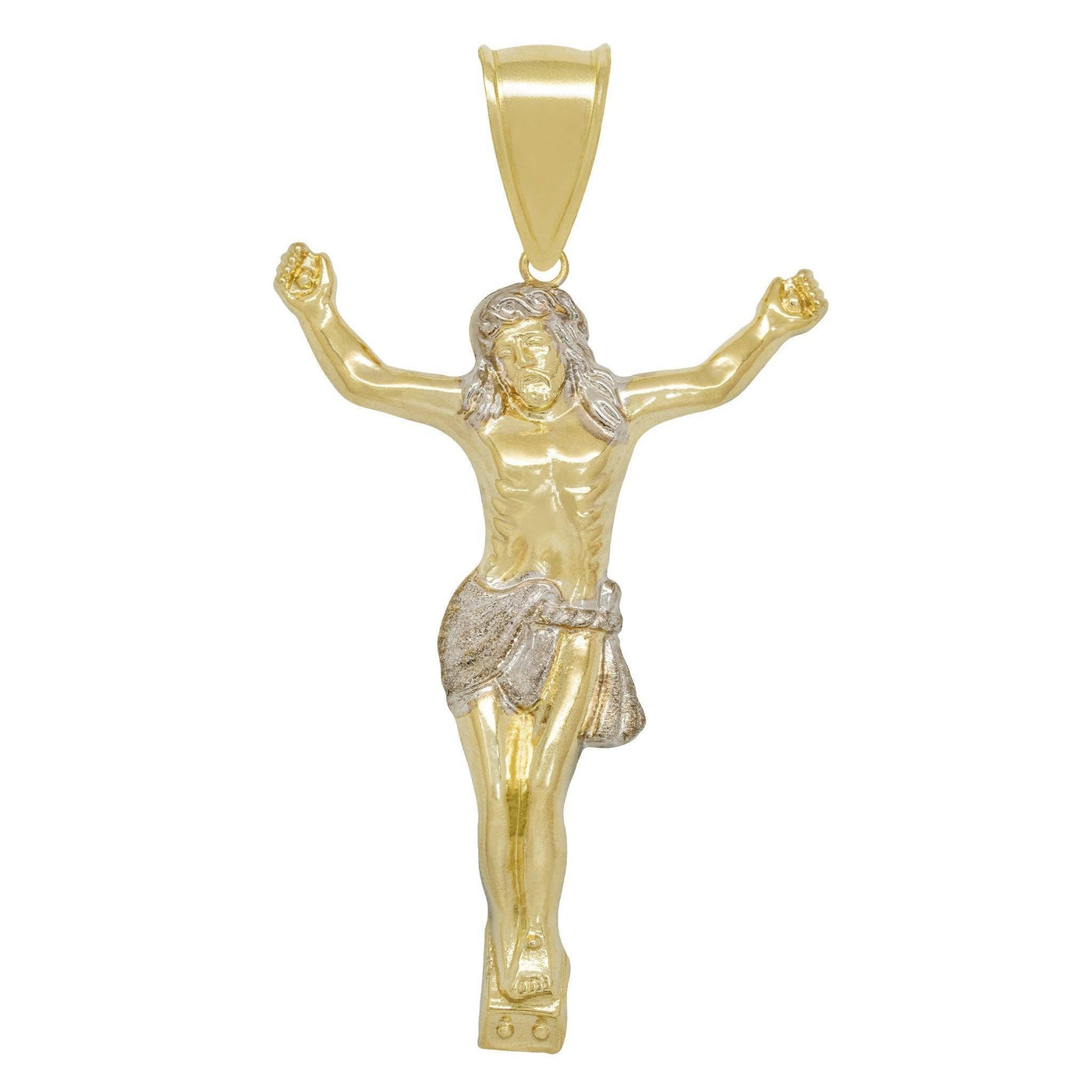 4" Huge Diamond Cut Crucifix Jesus Pendant 10K Yellow Gold - bayamjewelry