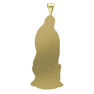 4" Lady Guadalupe Virgin Mary Pendant Diamond Cut 10K Yellow Gold - bayamjewelry