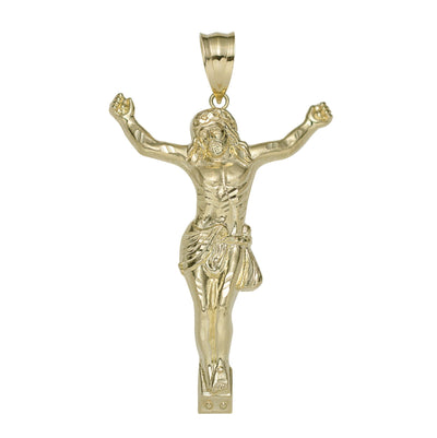 4" Textured Jesus Crucifix Pendant Charm Solid 10K Yellow Gold - bayamjewelry