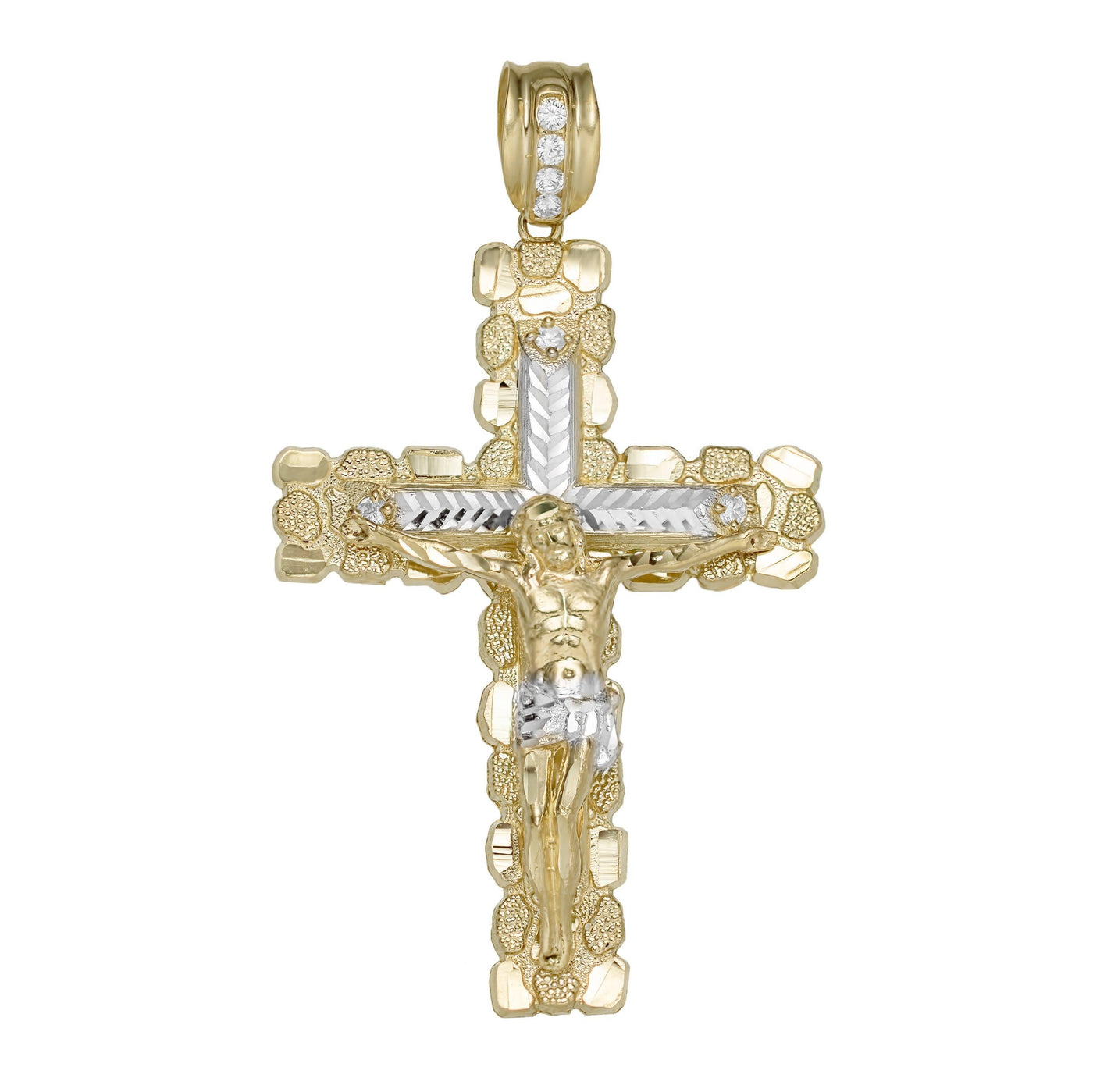 4" The Last Super Textured Jesus Cross Nugget Pendant 10K Solid Yellow Gold - bayamjewelry