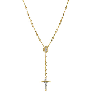 4mm Diamond Cut Cross Rosary Crucifix Chain Necklace 10K Yellow Gold - bayamjewelry