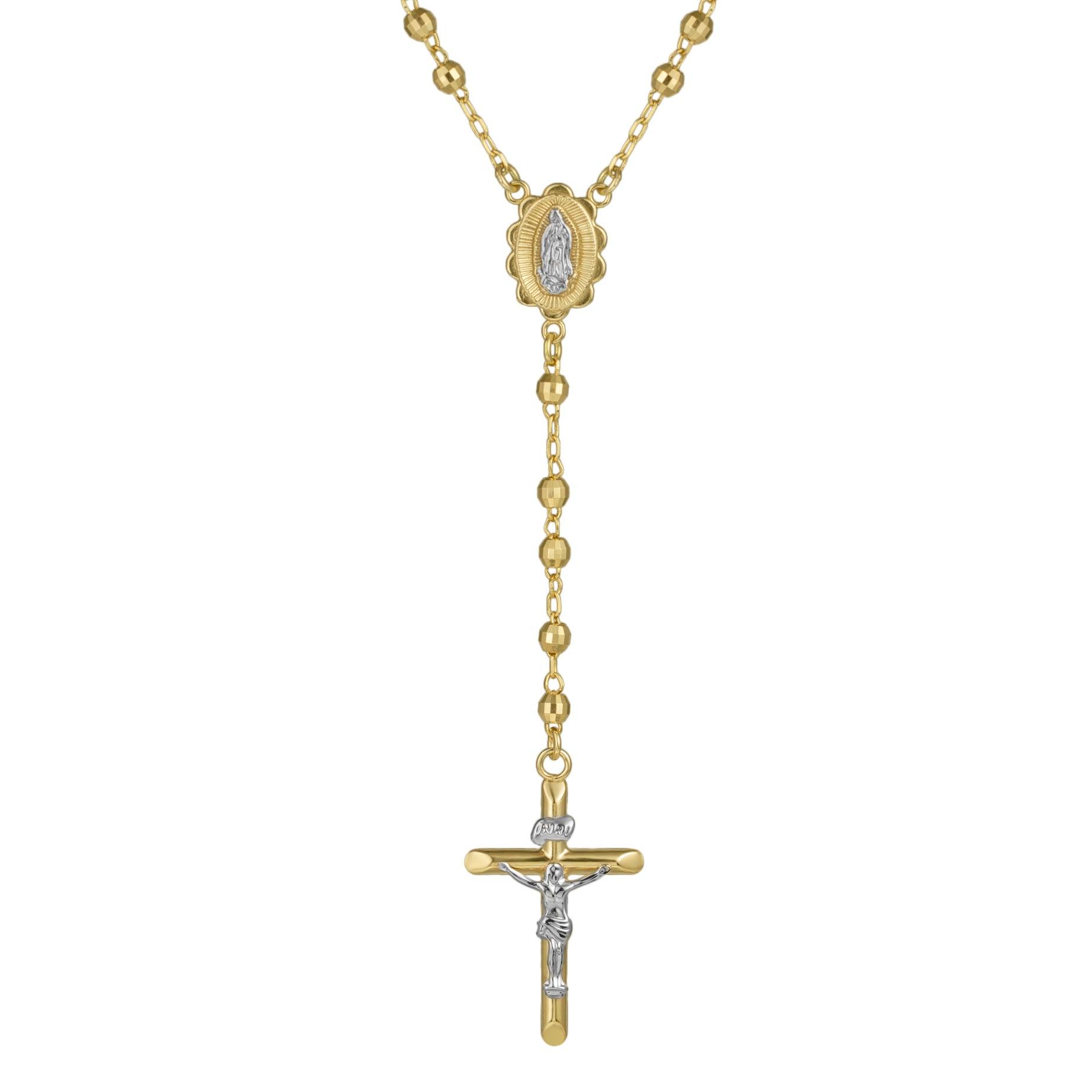White Yellow Black Diamond Cross Rosary 1.65ct 10K Gold 000102