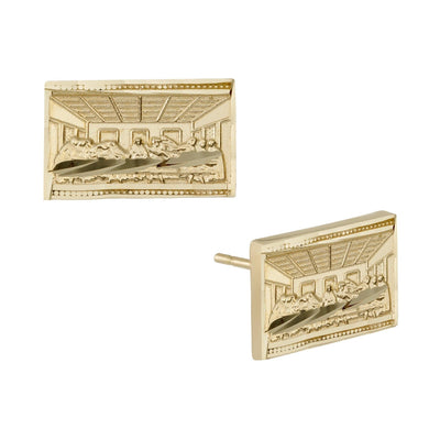 5/16" Rectangle Diamond Cut The Last Supper Stud Earrings Solid 10K Yellow Gold - bayamjewelry