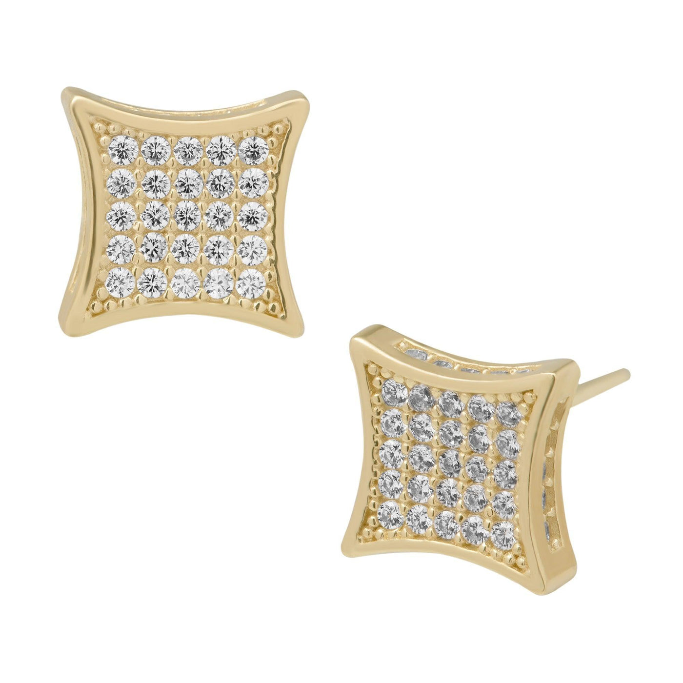 5/16" Small CZ Concave Square Stud Earrings Solid 10K Yellow Gold - bayamjewelry