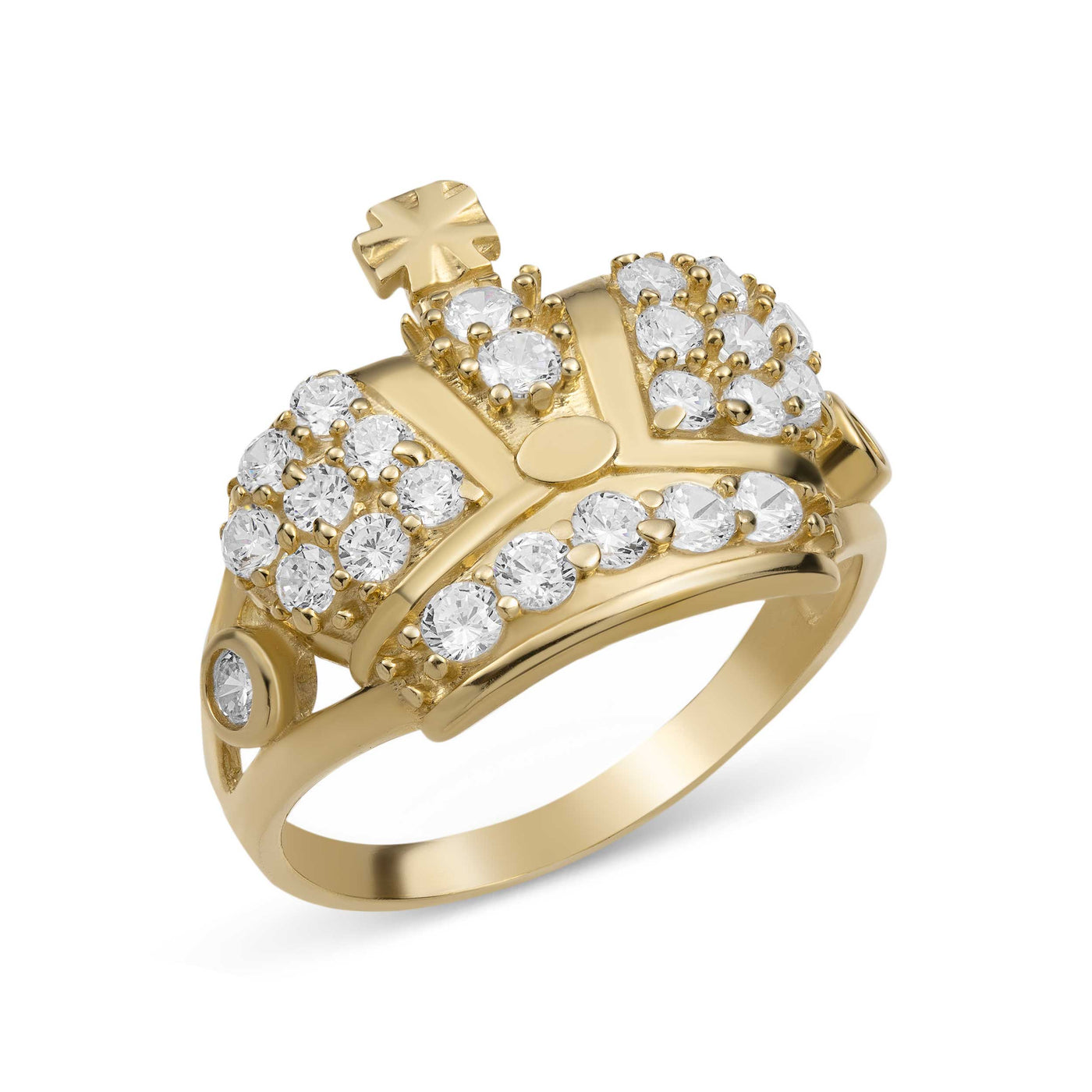 CZ Crown Ring Solid 10K Yellow Gold
