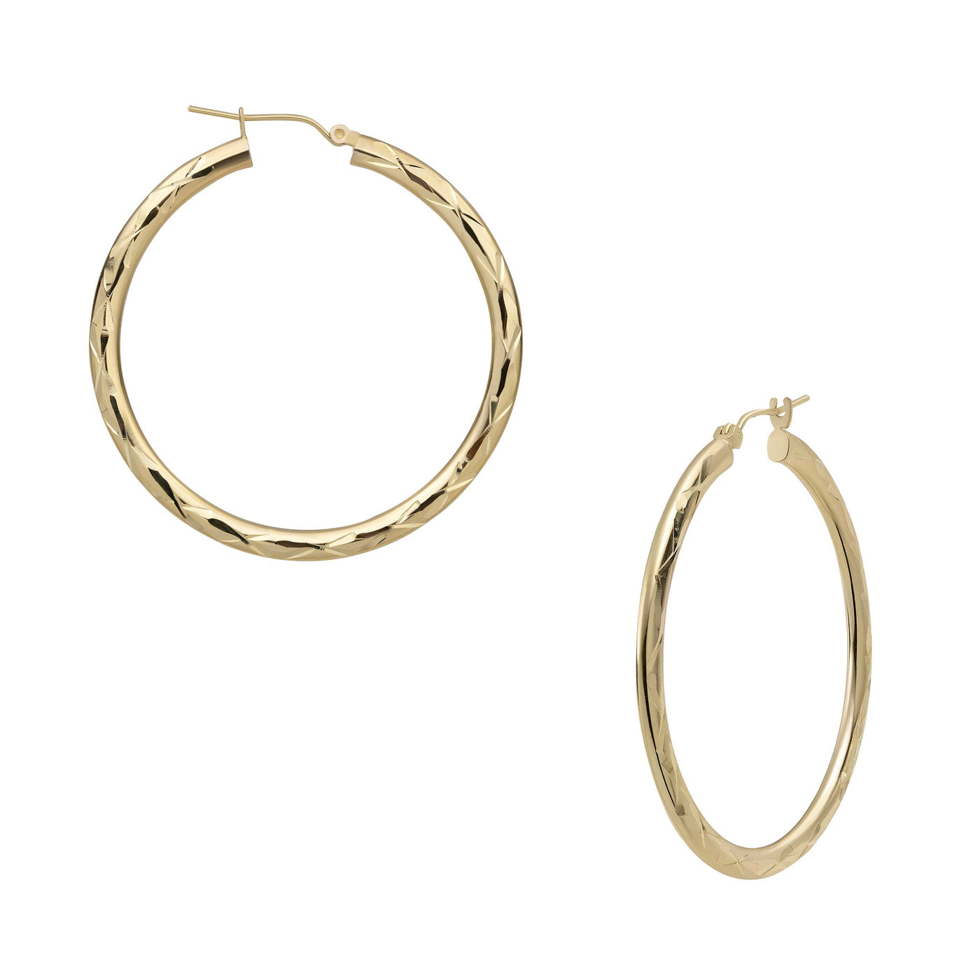 Diamond-Cut Flat Hoop Earrings 10K Yellow Gold