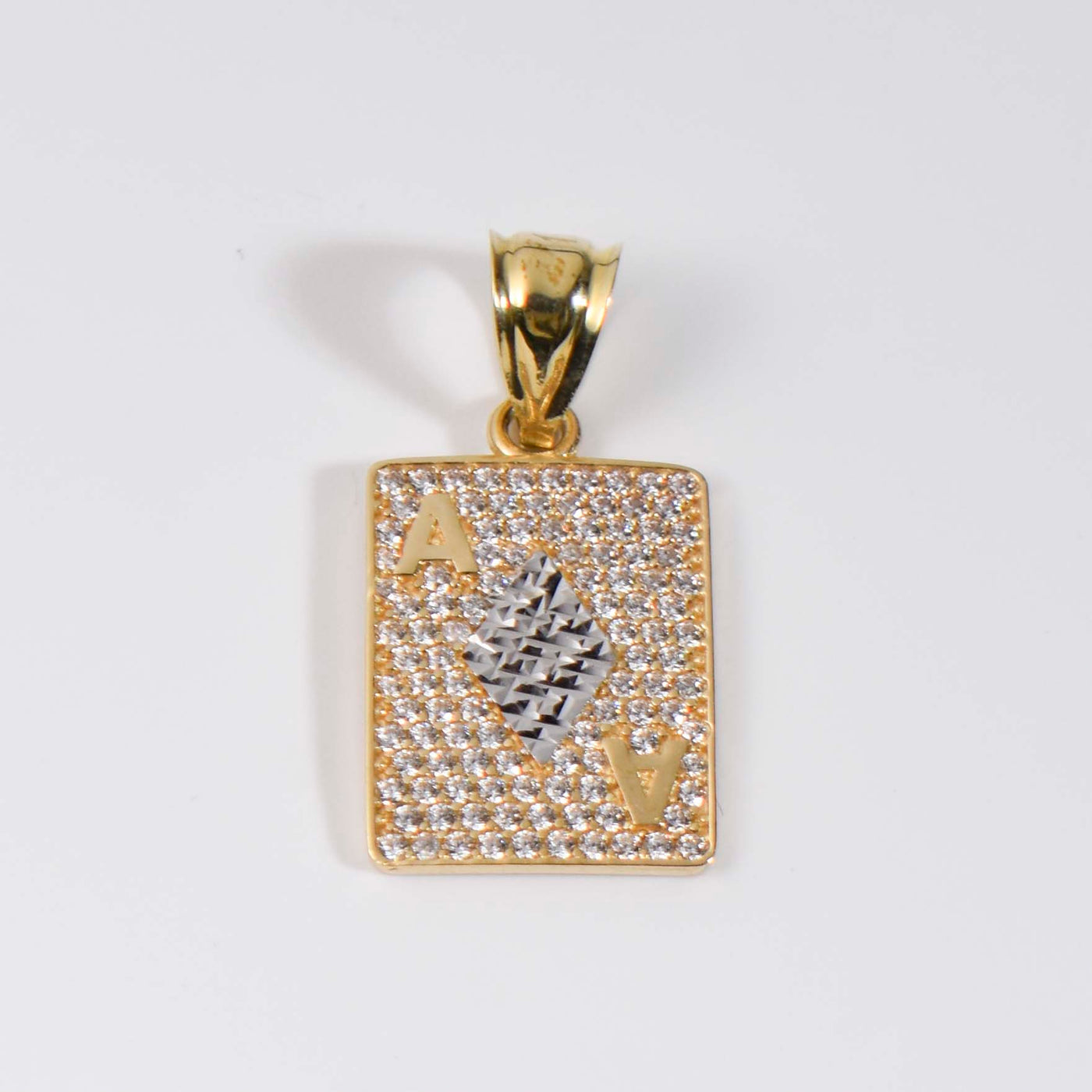 CZ Ace of Spades Playing Card Pendant 10K Yellow Gold