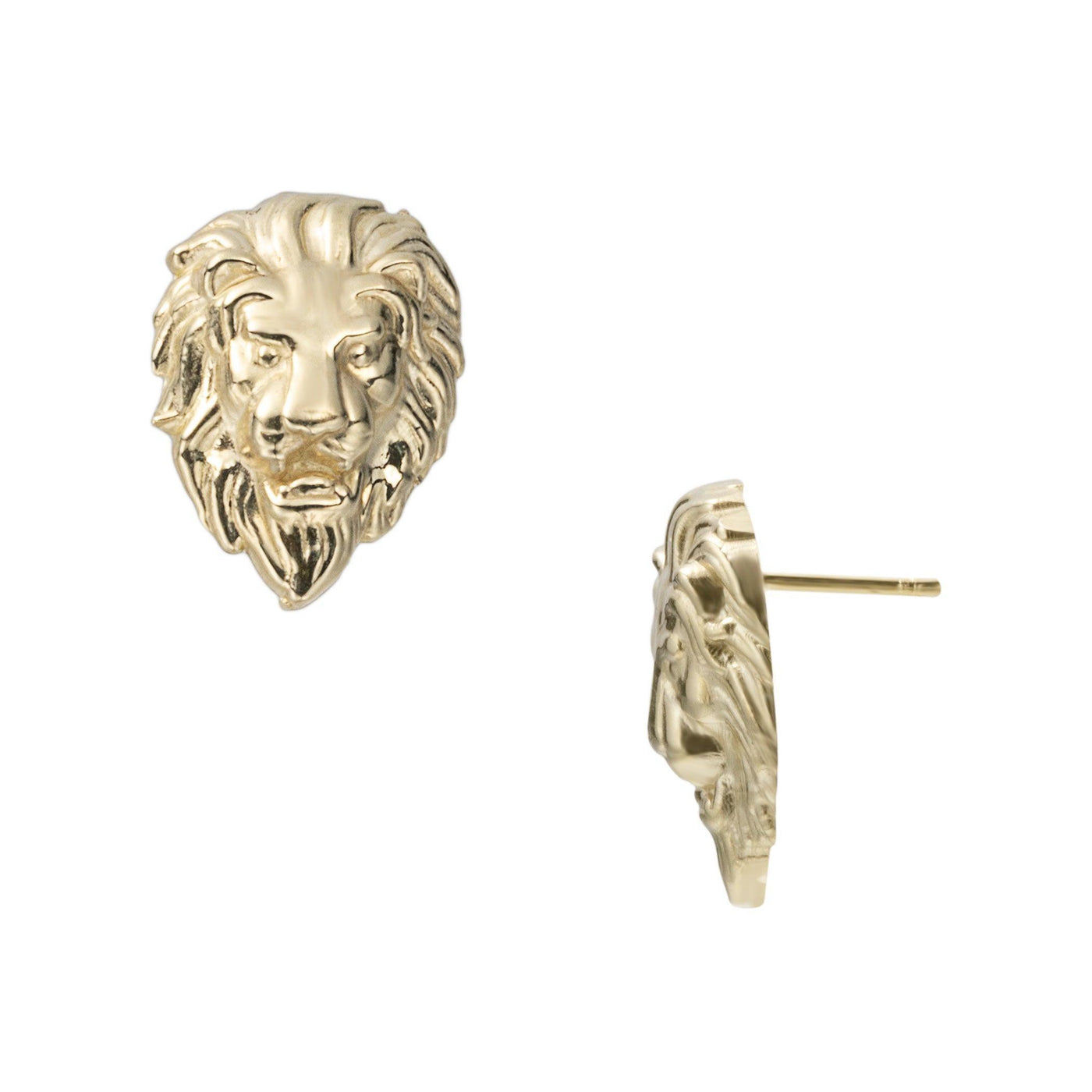 5/8" Lion Head Stud Earrings Solid 10K Yellow Gold - bayamjewelry
