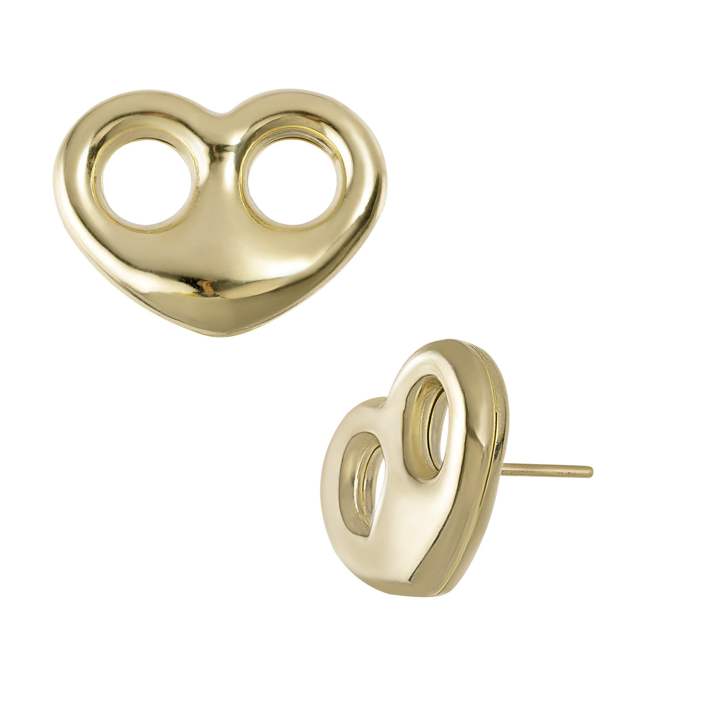5/8" Puffed Heart Stud Earrings 10K Yellow Gold - bayamjewelry