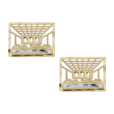 5/8" Rectangle Diamond Cut The Last Supper Open Back Stud Earrings Solid 10K Yellow Gold - bayamjewelry