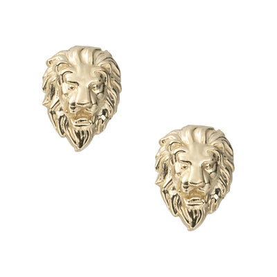 5/8" Women's Lion Head Stud Earrings Solid 10K Yellow Gold - bayamjewelry