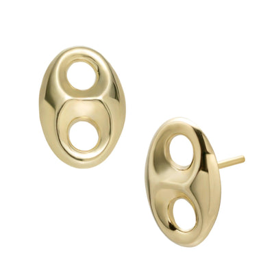 5/8" Women's Puffed Gucci Link Stud Earrings Solid 10K Yellow Gold - bayamjewelry