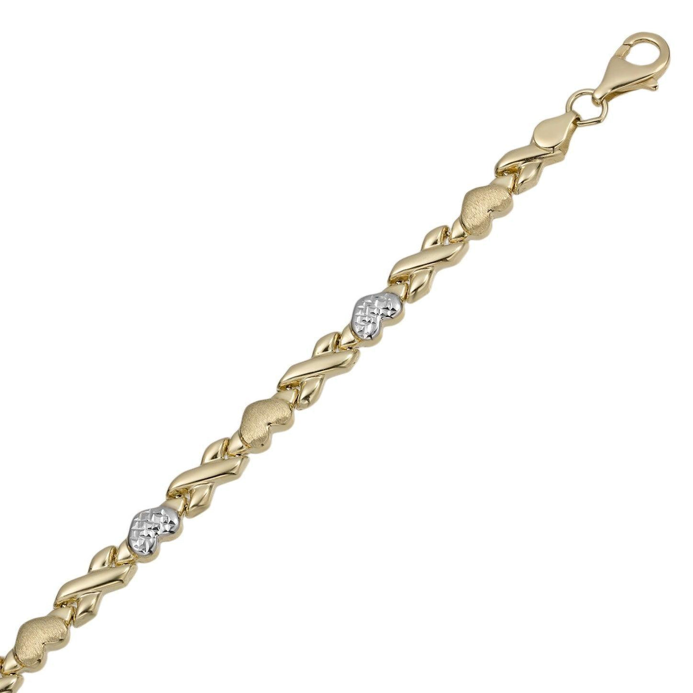 5mm Diamond Cut Hearts & Kisses Stampato Bracelet 10K Yellow White Gold - bayamjewelry