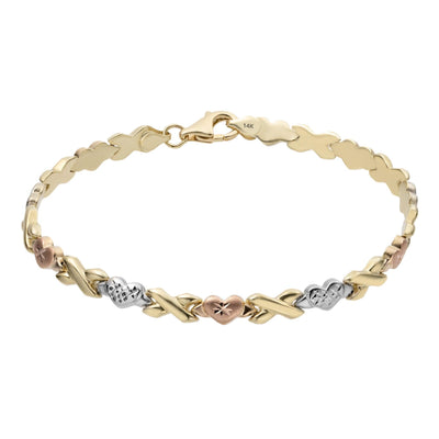 5mm Diamond Cut Hearts & Kisses Stampato Bracelet 14K Tri-Color Gold - bayamjewelry