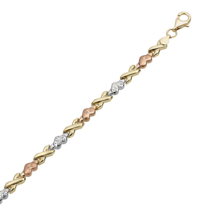 5mm Diamond Cut Hearts & Kisses Stampato Bracelet 14K Tri-Color Gold - bayamjewelry