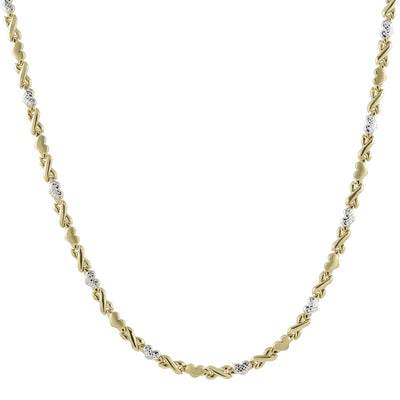 5mm Diamond-Cut Hearts & Kisses Stampato Necklace 14K Yellow White Gold - bayamjewelry