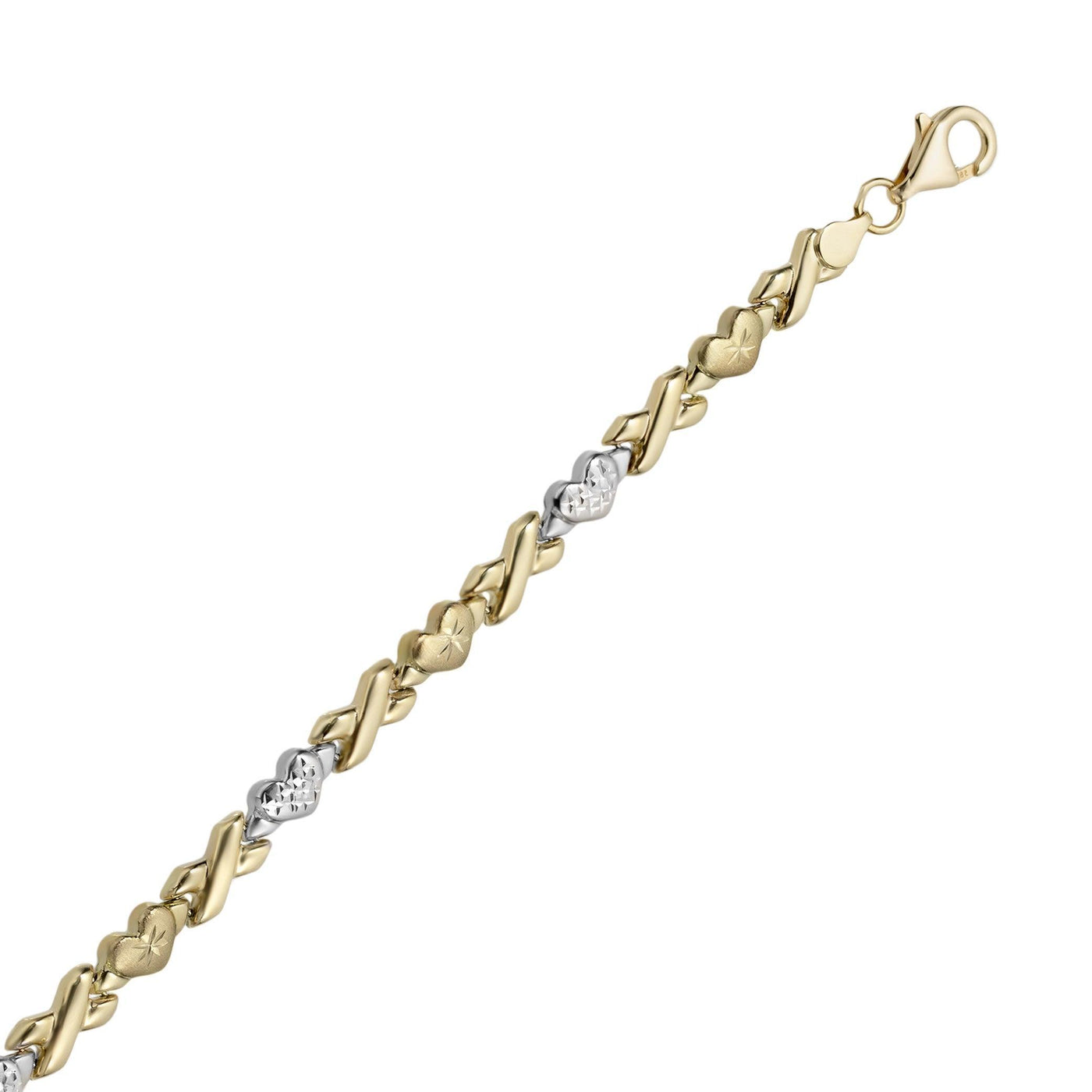 5mm Hearts & Kisses Diamond Cut Stampato Bracelet 14K Yellow White Gold - bayamjewelry