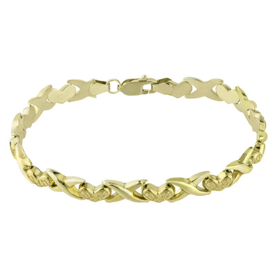 6.5mm Diamond Cut Heart & Kisses Bracelet 14K Yellow Gold - bayamjewelry