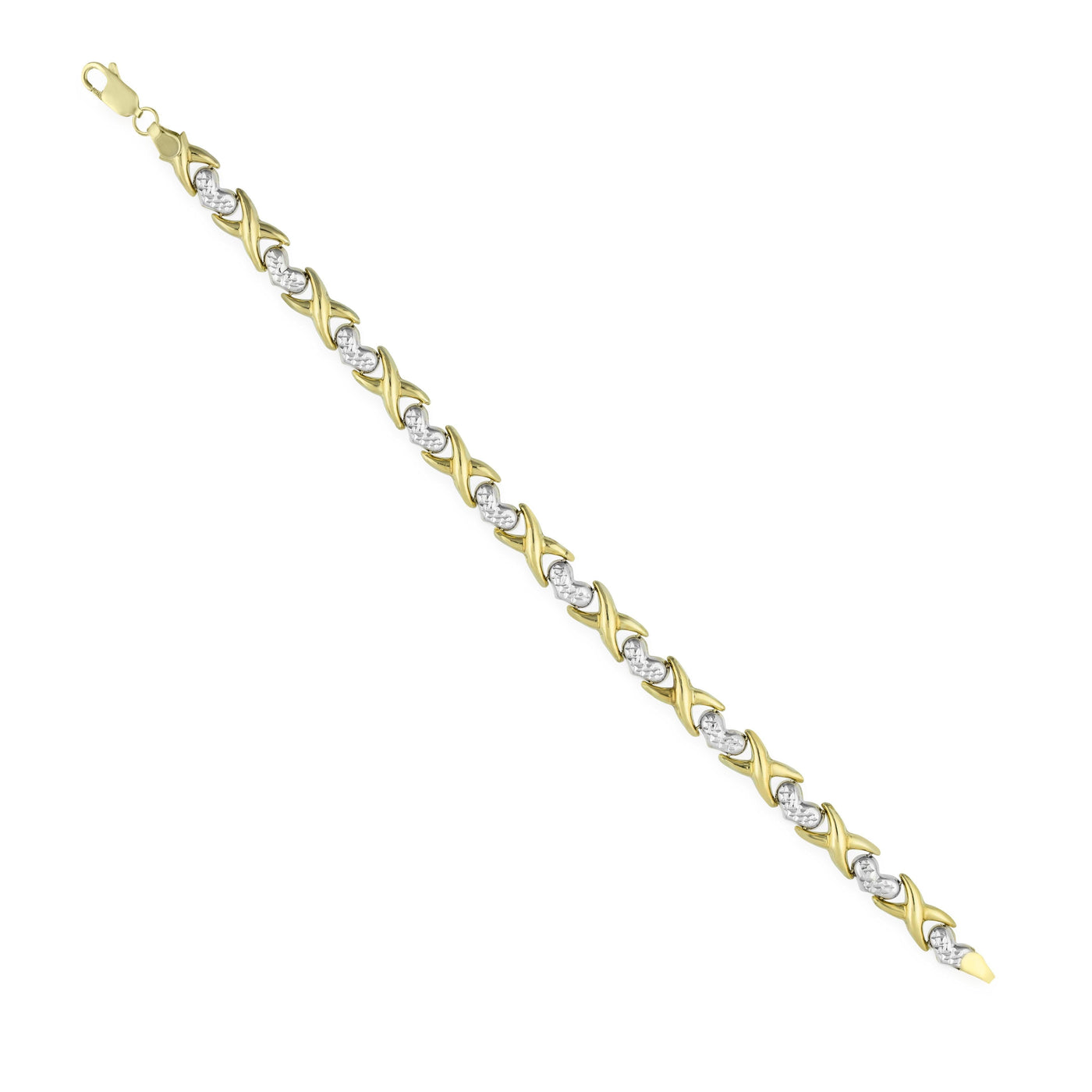 6.5mm Diamond Cut Heart & Kisses Bracelet 14K Yellow White Gold - bayamjewelry