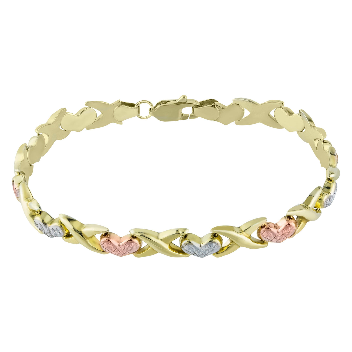 6.5mm Hearts & Kisses Stampato Bracelet 14K Tri-Color Gold - bayamjewelry