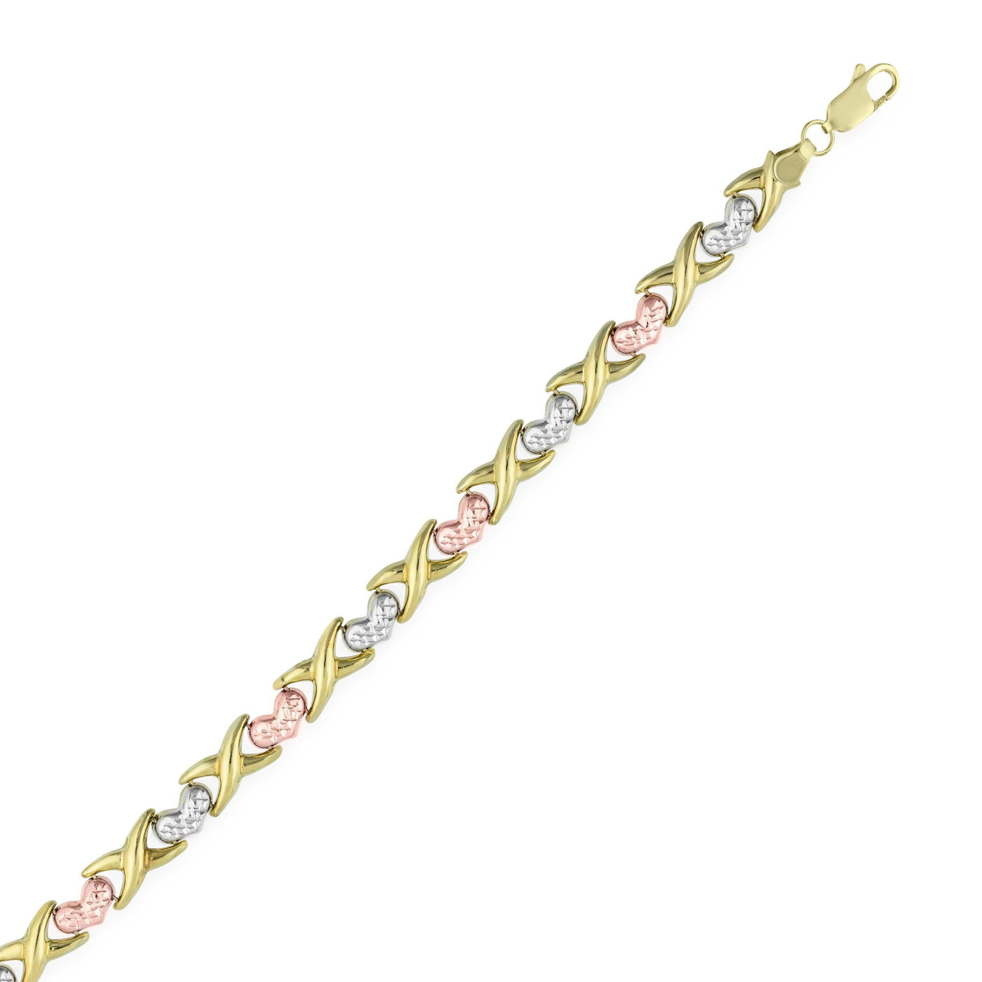 6.5mm Hearts & Kisses Stampato Bracelet 14K Tri-Color Gold - bayamjewelry