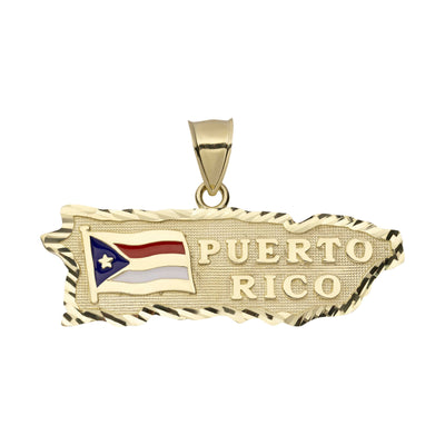 Diamond-Cut Puerto Rico Map & Flag Pendant 10K Yellow Gold