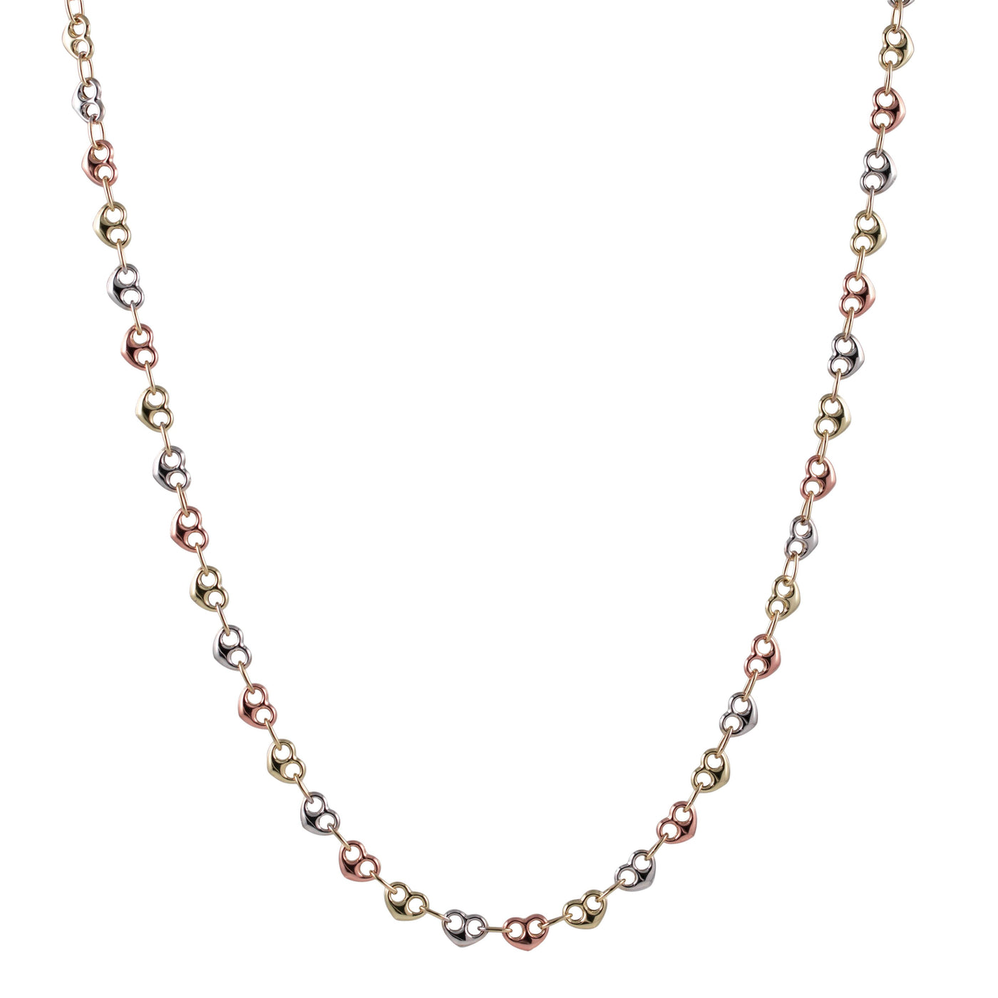6mm Puffed Heart Shape Link Necklace 10K Tri-Color Gold - bayamjewelry