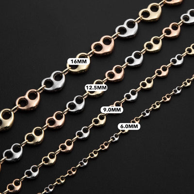 6mm Puffed Heart Shape Link Necklace 10K Tri-Color Gold - bayamjewelry