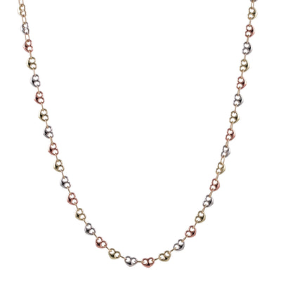 6mm Puffed Heart Shape Link Necklace 14K Tri-Color Gold - bayamjewelry