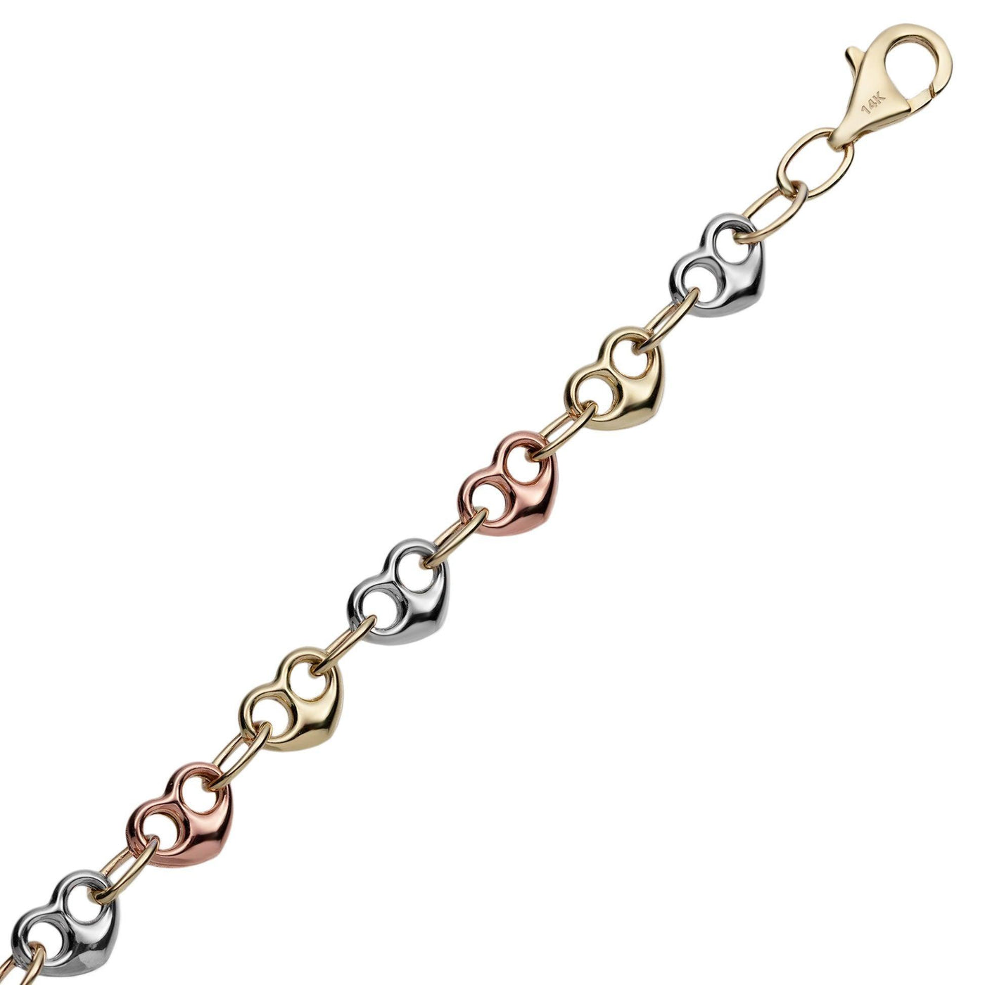 6mm Puffed Heart Shape Link Necklace 14K Tri-Color Gold - bayamjewelry