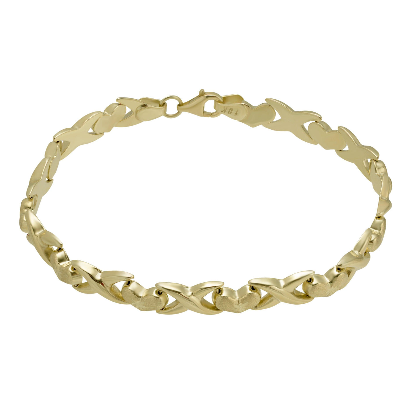 7.25" Diamond Cut Heart & Kisses Stampato Bracelet 10K Yellow Gold - bayamjewelry
