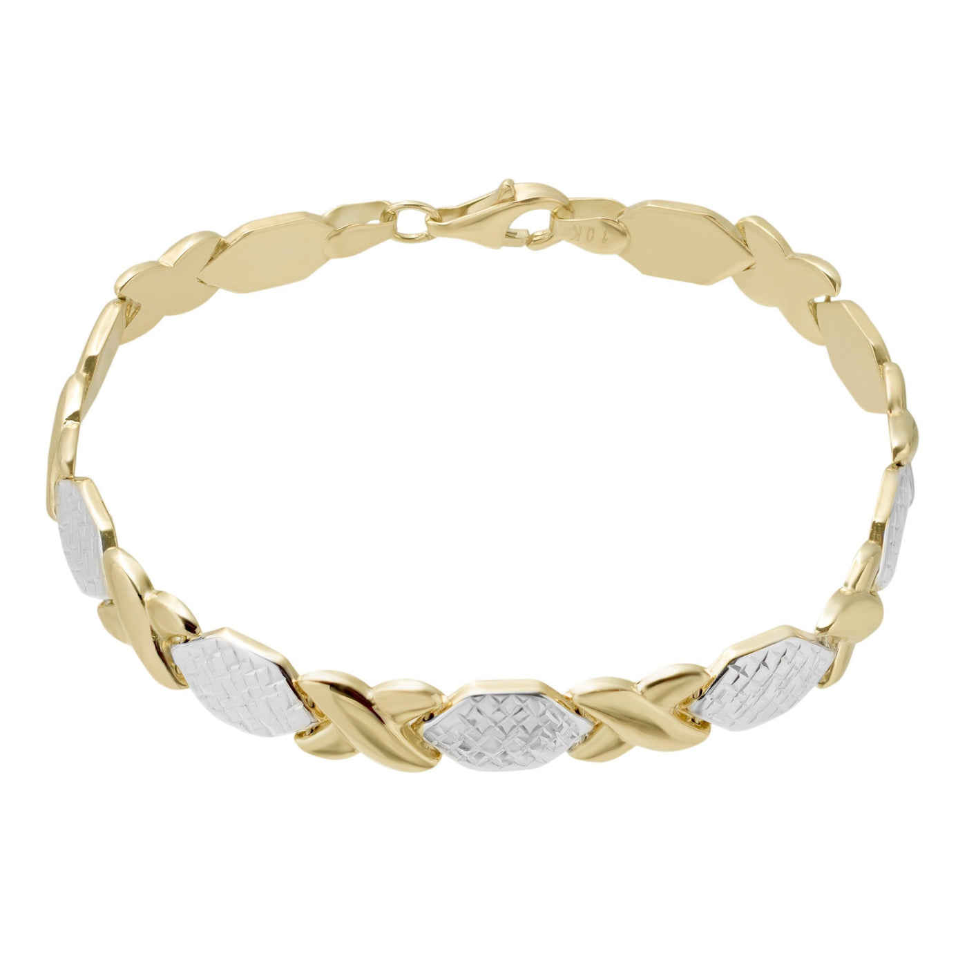 7.25" Diamond Cut Hugs and Kisses Stampato Bracelet 10K Yellow White Gold - bayamjewelry