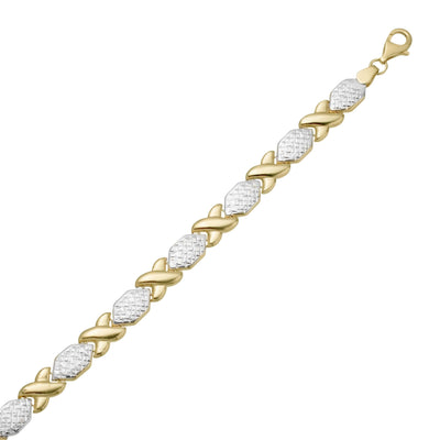 7.25" Diamond Cut Hugs and Kisses Stampato Bracelet 10K Yellow White Gold - bayamjewelry