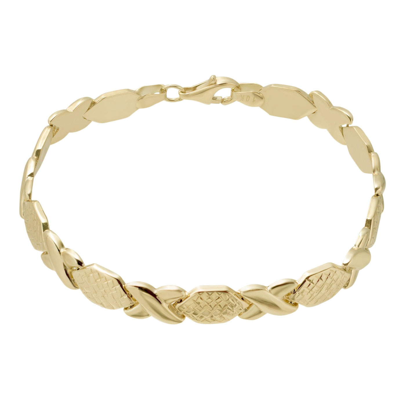 7.5" Diamond Cut Hugs & Kisses Bracelet 10K ALL Yellow Gold - bayamjewelry