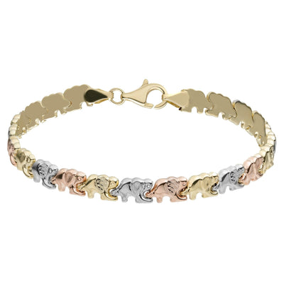 7.5mm Diamond Cut Elephant Stampato Bracelet 14K Tri-Color Gold - bayamjewelry