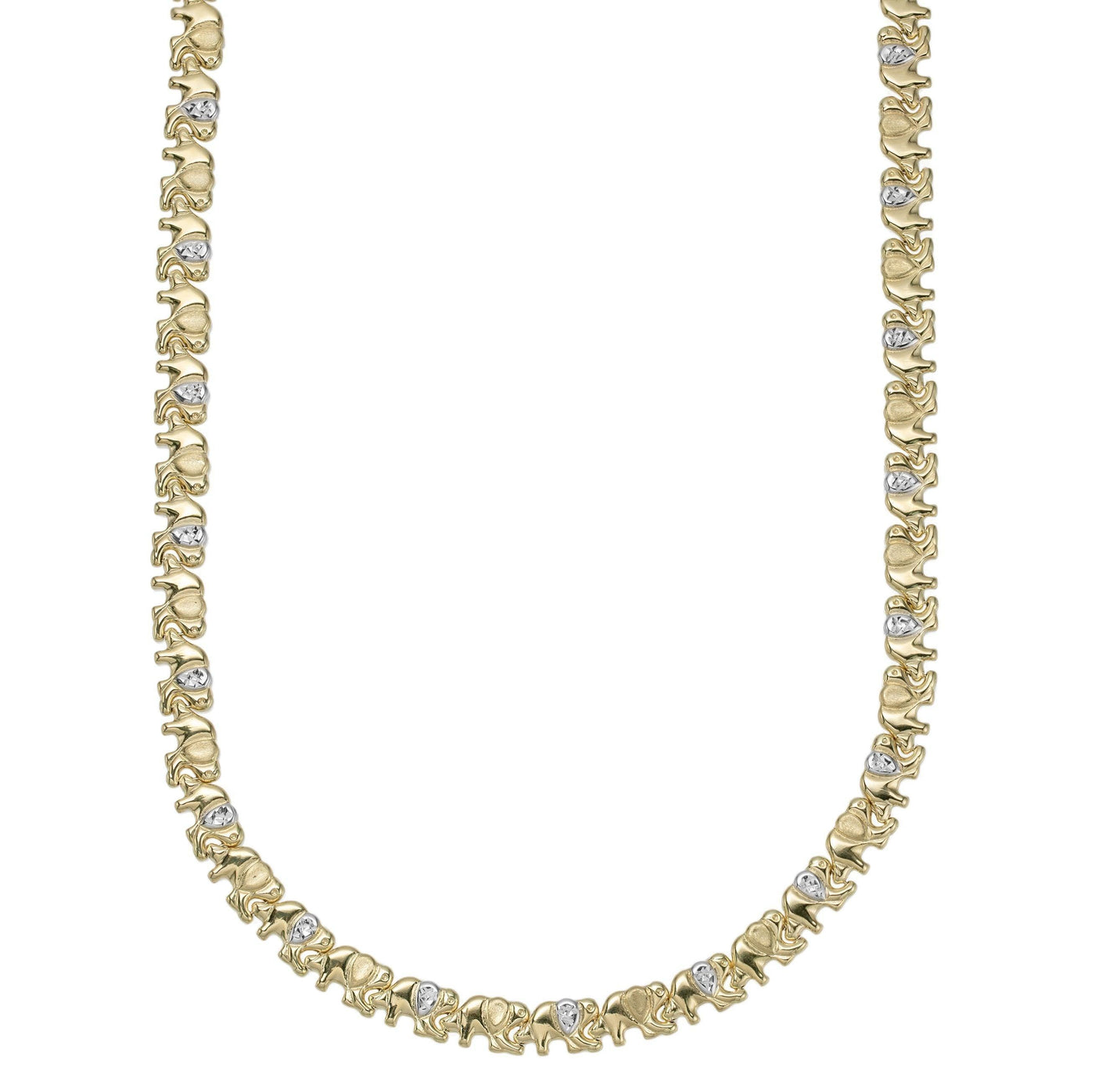 7.5mm Diamond Cut Elephant Stampato Necklace 10K Yellow White Gold - bayamjewelry