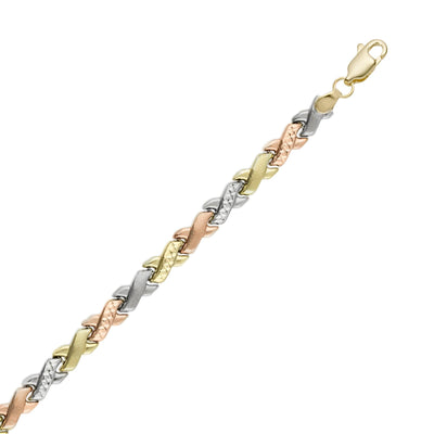 7.5mm Diamond Cut Kisses Stampato Bracelet 14K Tri-Color Gold - bayamjewelry