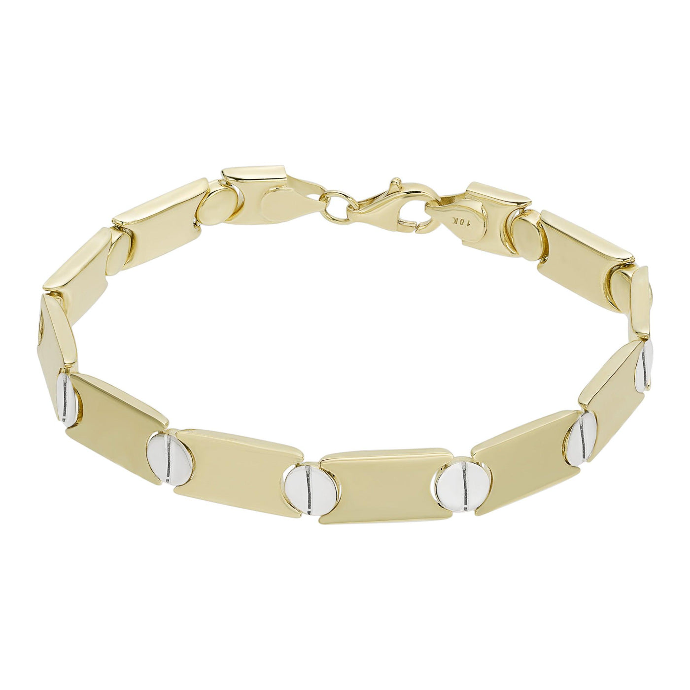 7.5mm Reversible Screw Link Design Bracelet 10K Yellow White Gold - bayamjewelry