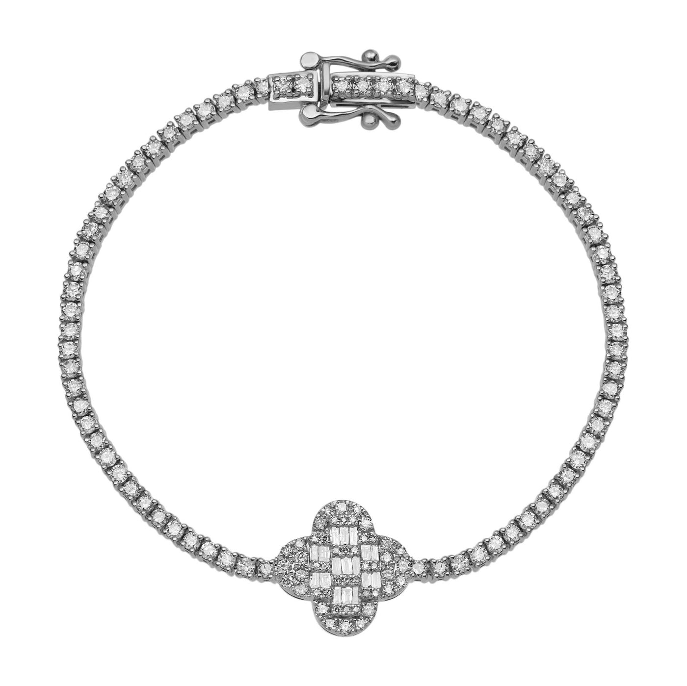 Women's Round & Baguette Diamonds Clover Bracelet 14K Gold