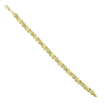 7mm Diamond Cut Hearts and Kisses Stampato Bracelet 14K Yellow Gold - bayamjewelry